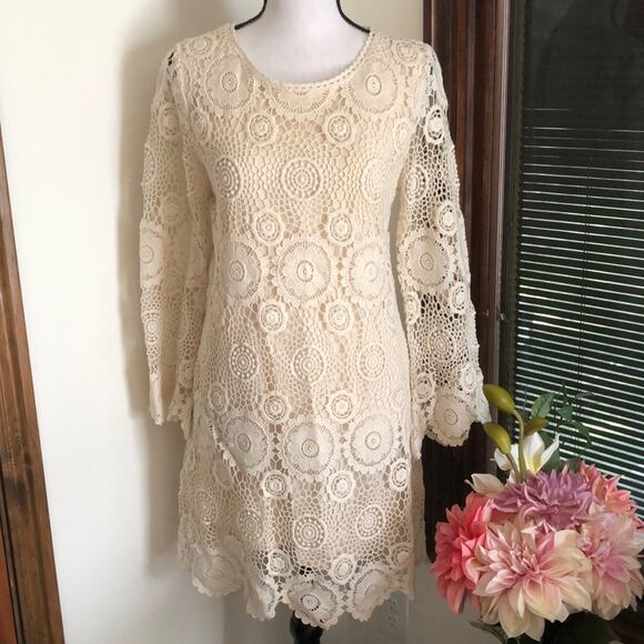 Zara | Cream Colored Flower Lace Dress Size S - Picture 1 of 11